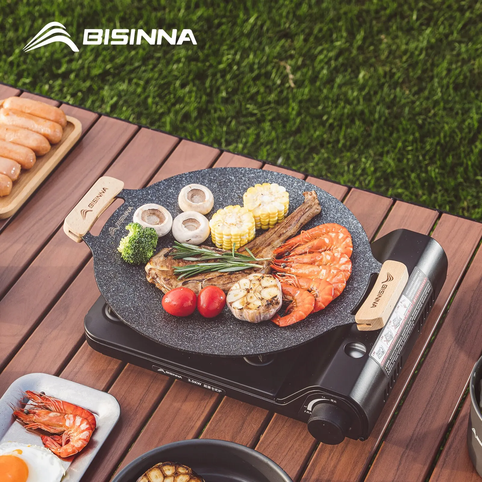BISINNA 30CM Outdoor BBQ Grill Pan Non Stick Stovetop Baking Tray Korean Roastig Grill Plate Camping Equipment - AliExpress 18
