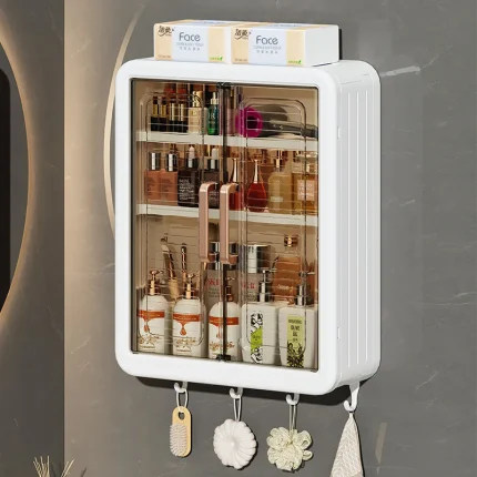 Wall Hanging Bathroom Storage Cabinet White Plastic