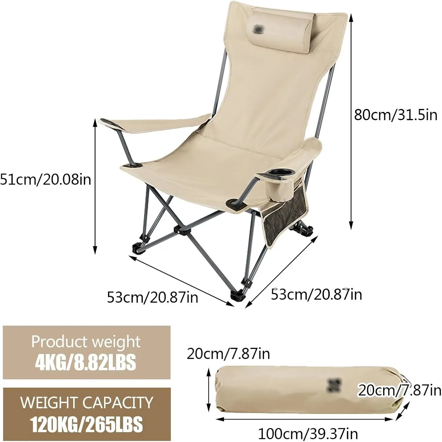 Folding Camping Chair with Armrests, Portable Outdoor Lawn Chair with Detachable Headrest Lightweight Fishing Chair for Picnic - AliExpress 1503 - Image 2