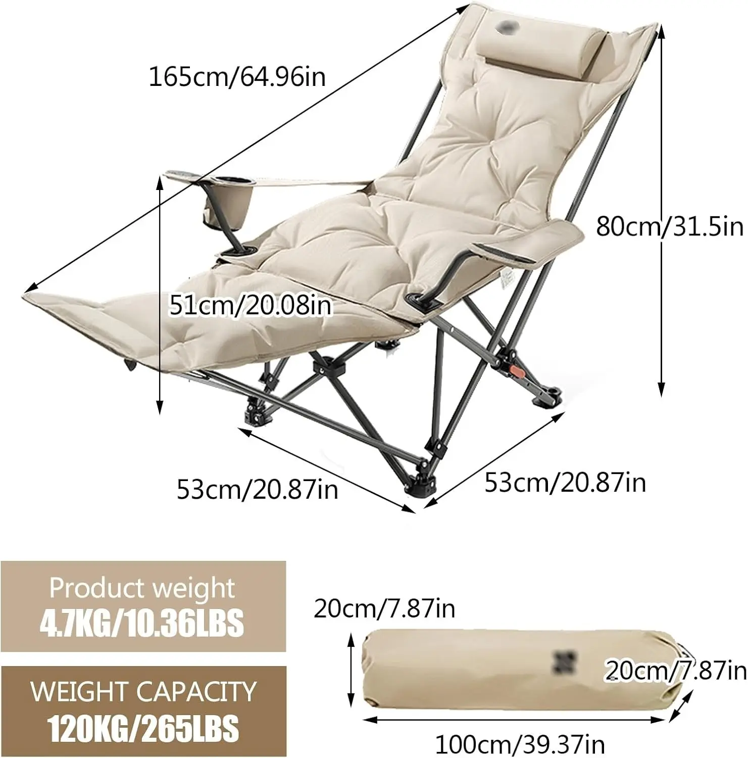 Folding Camping Chair with Armrests, Portable Outdoor Lawn Chair with Detachable Headrest Lightweight Fishing Chair for Picnic - AliExpress 1503 - Image 5