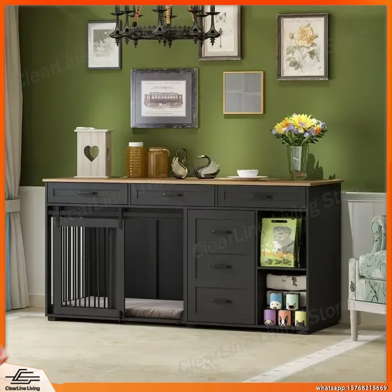 Heavy Duty Wooden Dog Crate Furniture with Storage Drawers Shelves Indoor Dog House Kennel Table TV Stand Pet Bed for Large - AliExpress 15 - Image 2