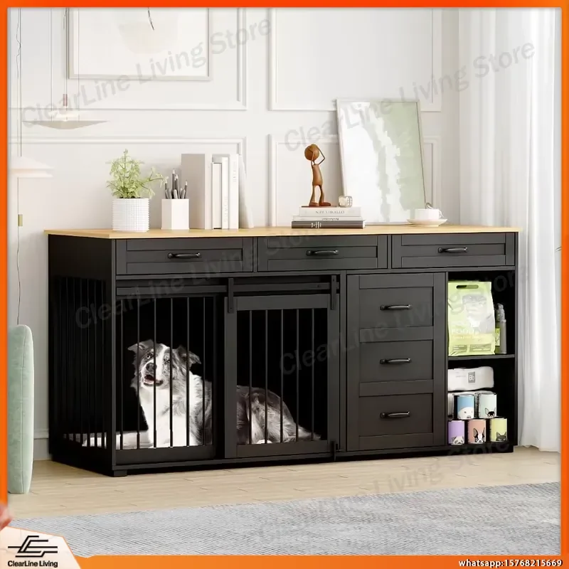 Heavy Duty Wooden Dog Crate Furniture with Storage Drawers Shelves Indoor Dog House Kennel Table TV Stand Pet Bed for Large - AliExpress 15 - Image 3
