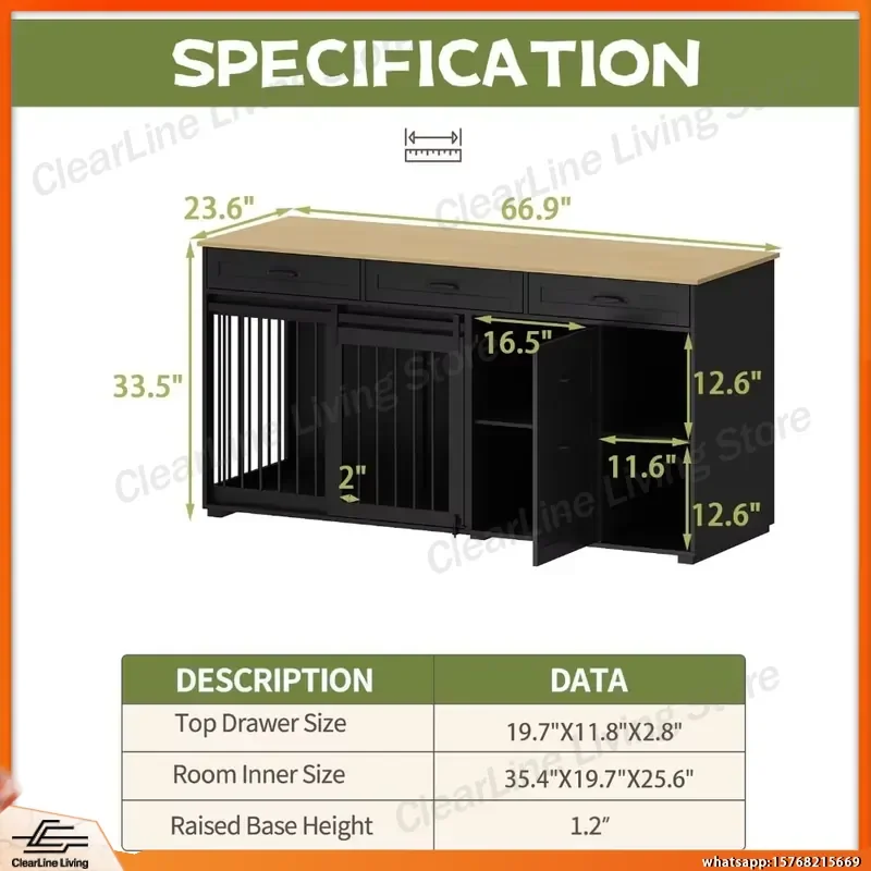 Heavy Duty Wooden Dog Crate Furniture with Storage Drawers Shelves Indoor Dog House Kennel Table TV Stand Pet Bed for Large - AliExpress 15 - Image 4