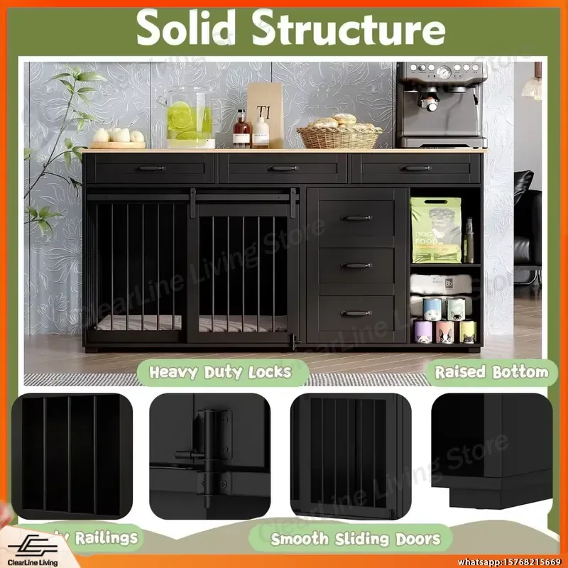 Heavy Duty Wooden Dog Crate Furniture with Storage Drawers Shelves Indoor Dog House Kennel Table TV Stand Pet Bed for Large - AliExpress 15 - Image 5