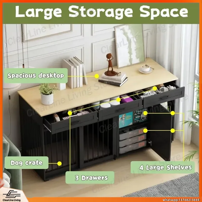 Heavy Duty Wooden Dog Crate Furniture with Storage Drawers Shelves Indoor Dog House Kennel Table TV Stand Pet Bed for Large - AliExpress 15 - Image 6