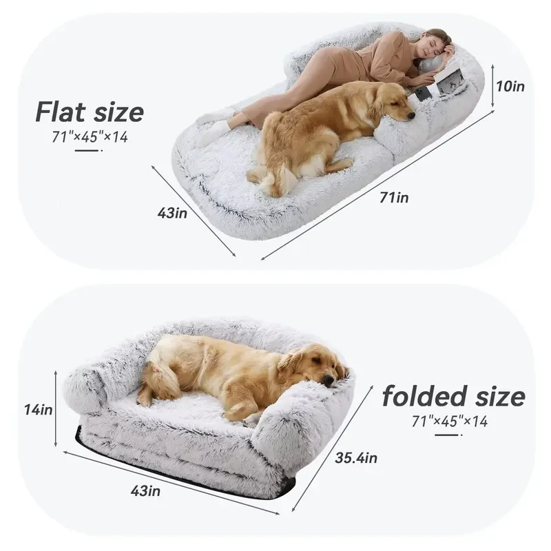 In Stock Luxury Human Dog & Cat Pet Bed Long Plush Memory Foam Removable Washable Two-Way Use All Seasons Semi-Closed Warm - AliExpress 15 - Image 3