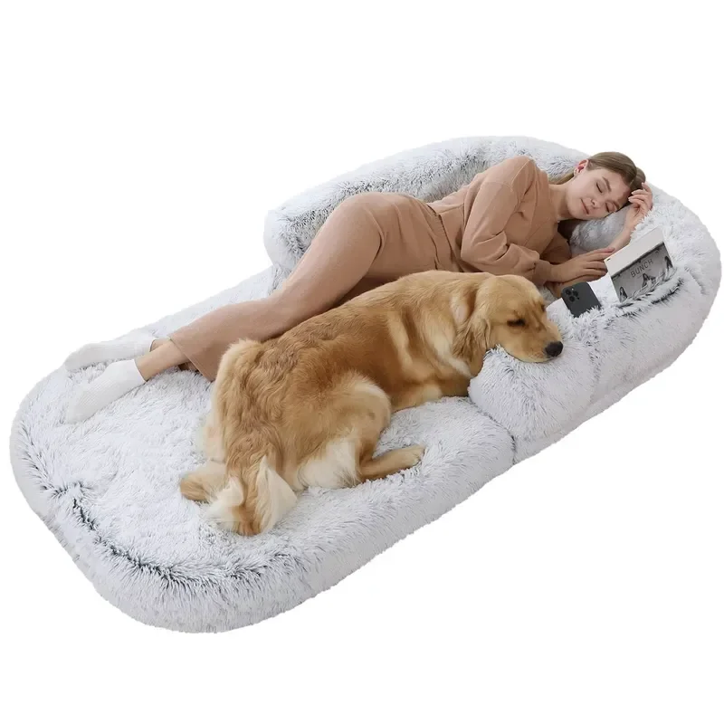 In Stock Luxury Human Dog & Cat Pet Bed Long Plush Memory Foam Removable Washable Two-Way Use All Seasons Semi-Closed Warm - AliExpress 15