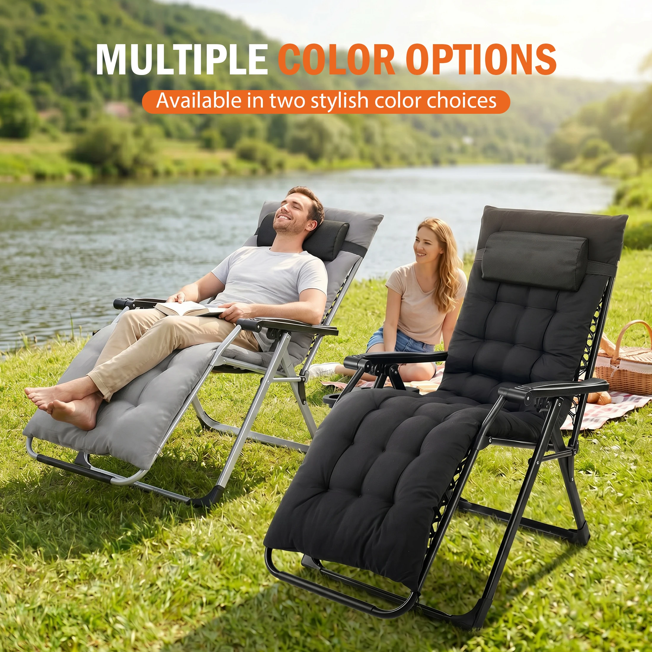JHK Zero Gravity Reclining Camping Lounge Chair for Outdoor Soft Cushion Patio Chairs with Cup Holder Trays and Removable Cushion Folding Recliner for Indoor - AliExpress 18