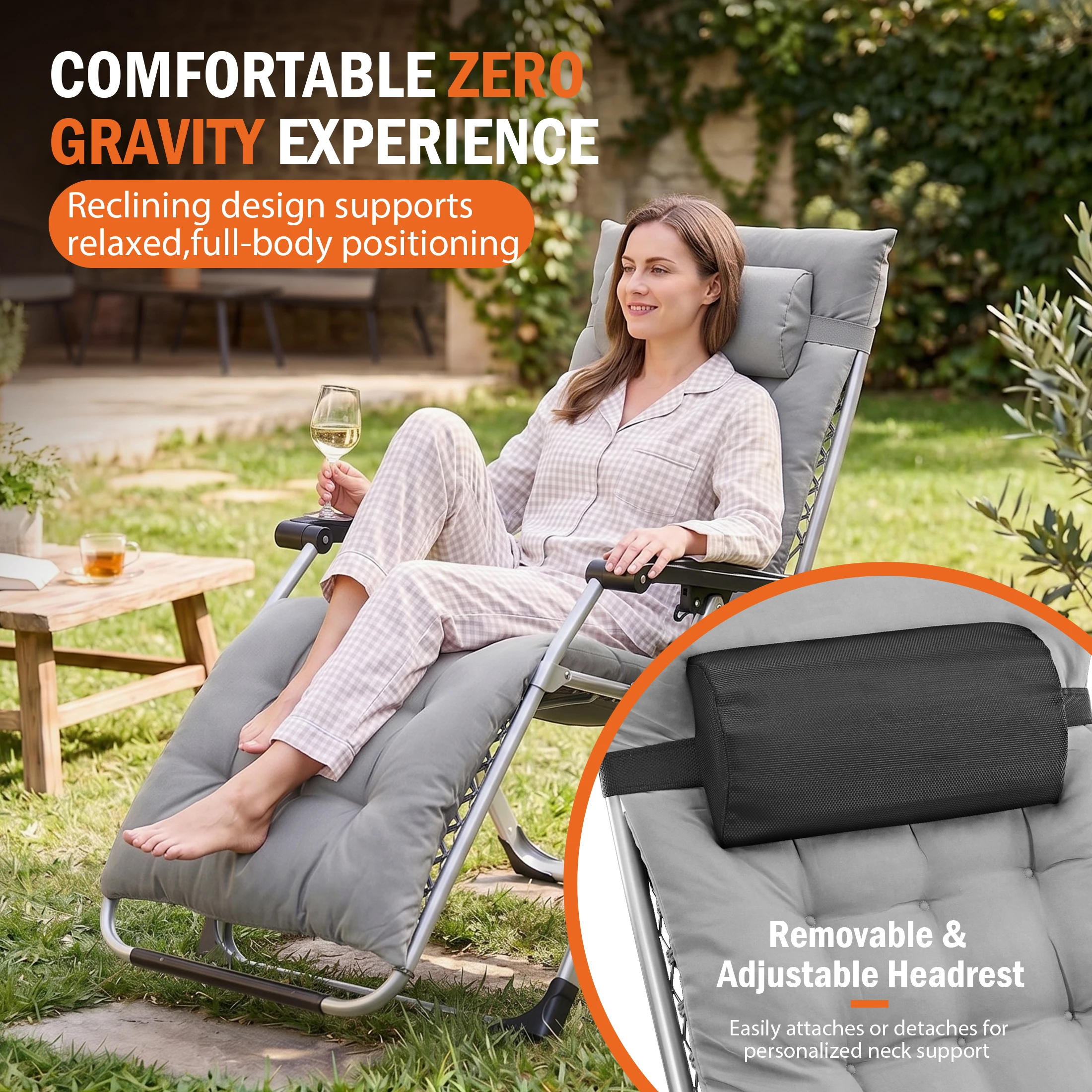 JHK Zero Gravity Reclining Camping Lounge Chair for Outdoor Soft Cushion Patio Chairs with Cup Holder Trays and Removable Cushion Folding Recliner for Indoor - AliExpress 18 - Image 3