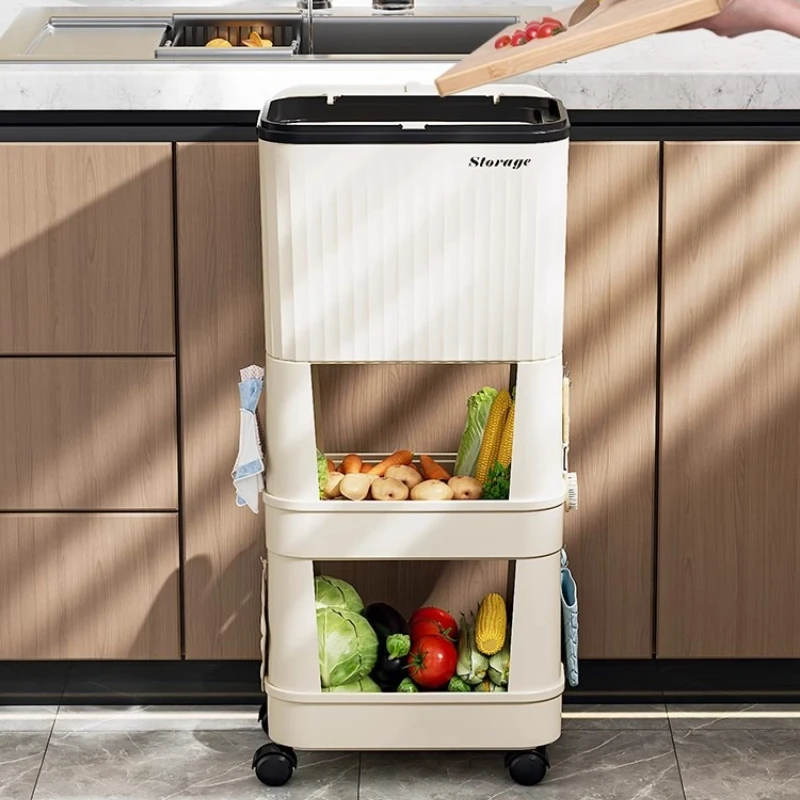 Rolling Kitchen Trash Cans 3-Tier 28x19x74cm Gray White - Image 2