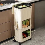 Rolling Kitchen Trash Cans 3-Tier 28x19x74cm Gray White