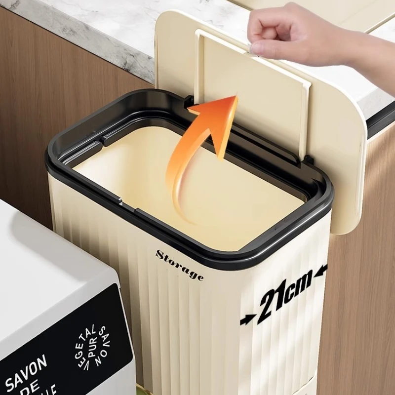 Rolling Kitchen Trash Cans 3-Tier 28x19x74cm Gray White - Image 4