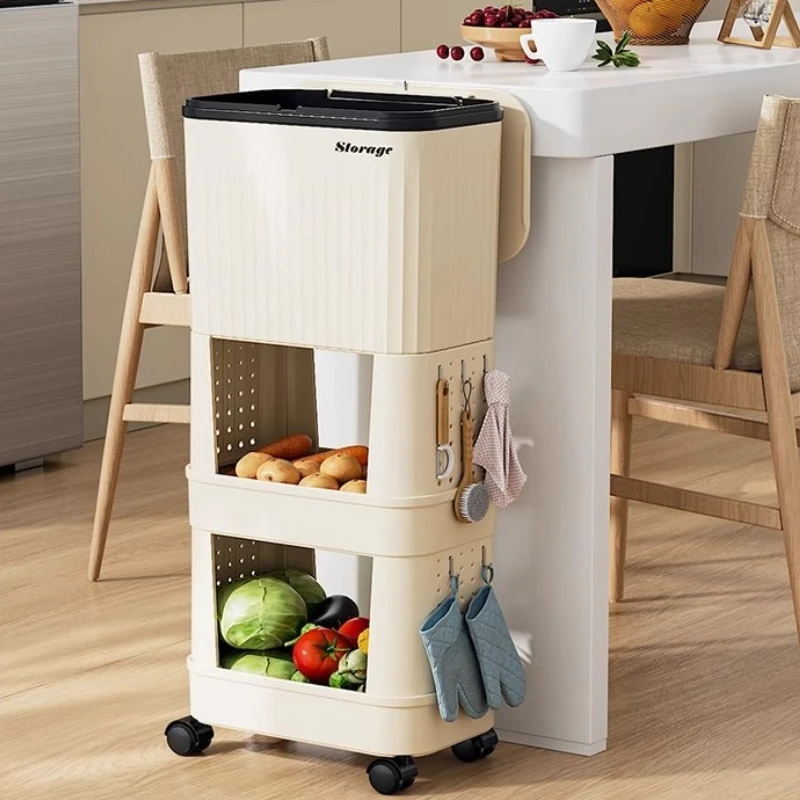 Rolling Kitchen Trash Cans 3-Tier 28x19x74cm Gray White - Image 5