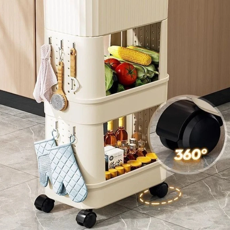 Rolling Kitchen Trash Cans 3-Tier 28x19x74cm Gray White - Image 6