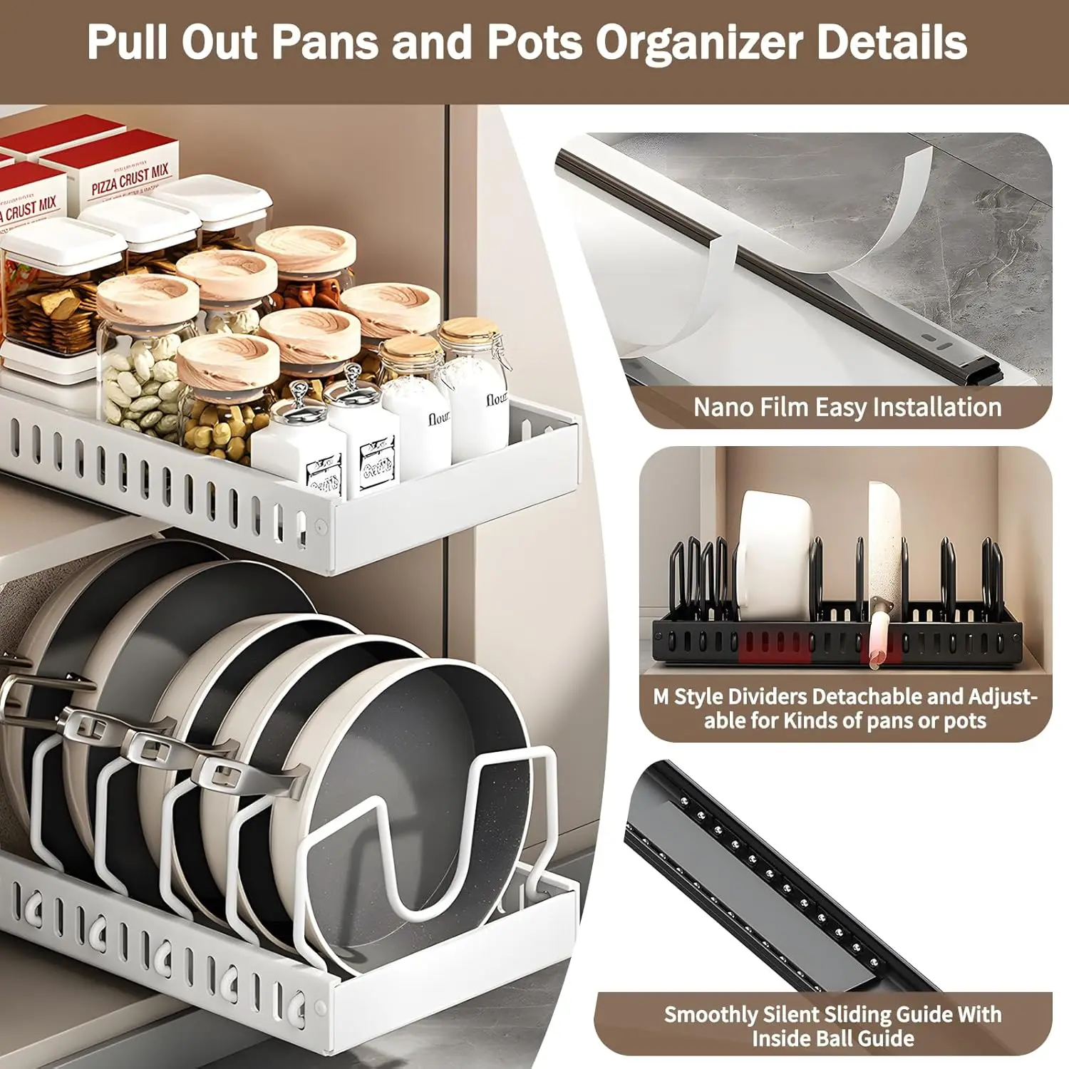 Pull Out Pots Pans Organizer for Under Cabinet Pull Out Cabinet Organizer Storage Pot Lid Organizer holder Adjustable Dividers - AliExpress 15 - Image 3