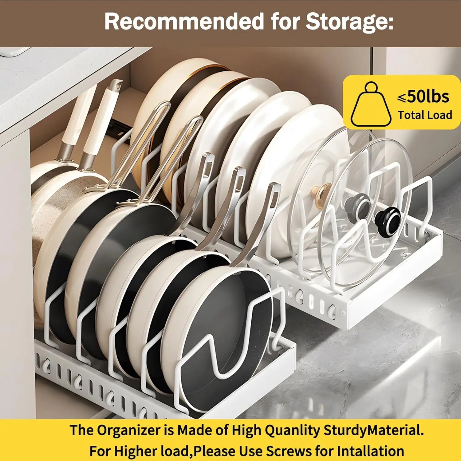 Pull Out Pots Pans Organizer for Under Cabinet Pull Out Cabinet Organizer Storage Pot Lid Organizer holder Adjustable Dividers - AliExpress 15 - Image 4