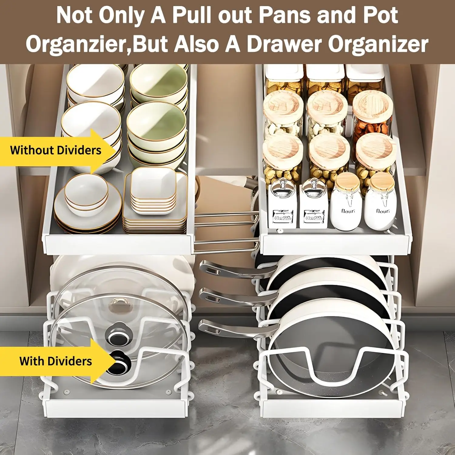 Pull Out Pots Pans Organizer for Under Cabinet Pull Out Cabinet Organizer Storage Pot Lid Organizer holder Adjustable Dividers - AliExpress 15 - Image 6