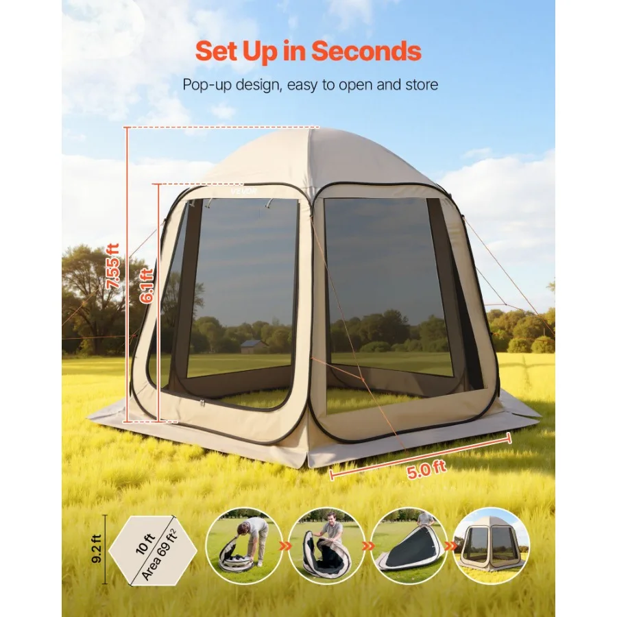Screen House Tent 10 x 9.2 ft Beige 4-8 Person Pop Up Screened Canopy with Netting Sides Ground Stakes Carry Bag for Garden Pat - AliExpress 18 - Image 3