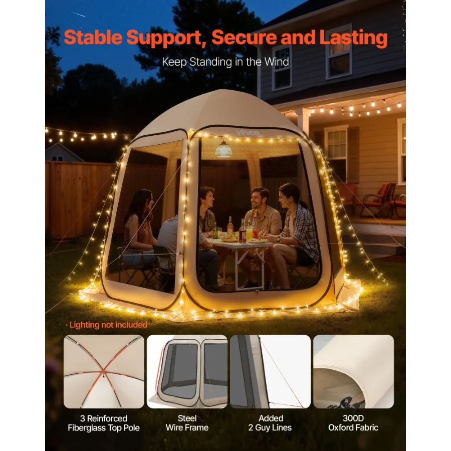 Screen House Tent 10 x 9.2 ft Beige 4-8 Person Pop Up Screened Canopy with Netting Sides Ground Stakes Carry Bag for Garden Pat - AliExpress 18 - Image 5