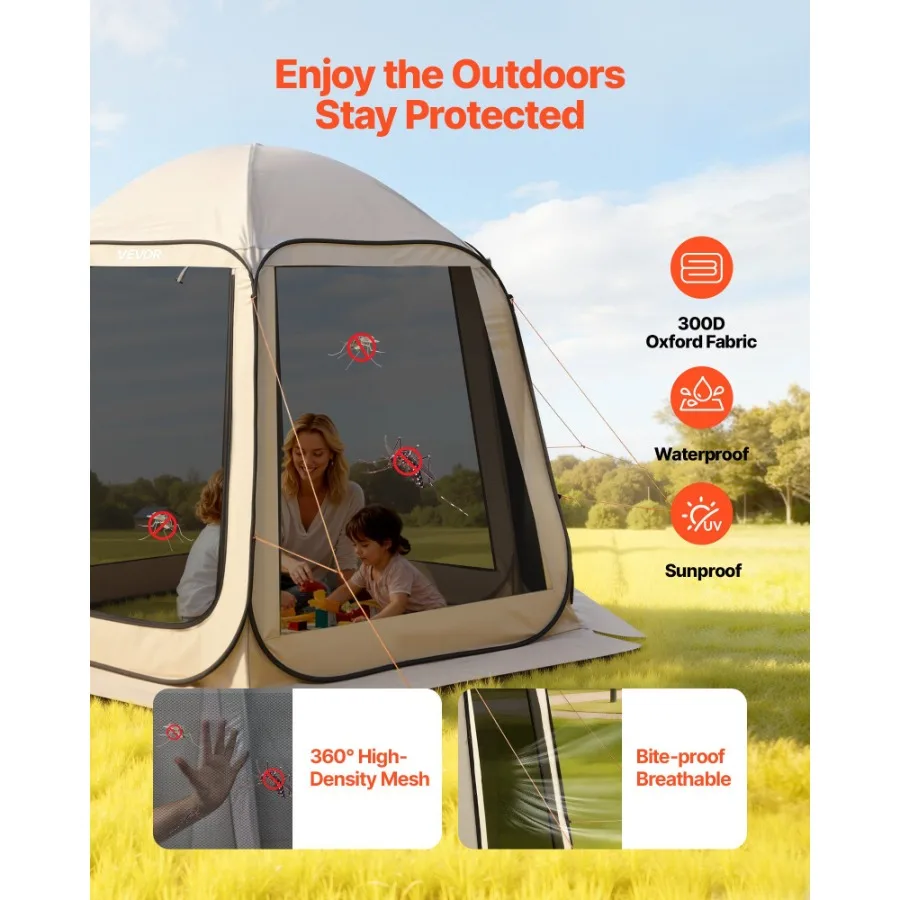 Screen House Tent 10 x 9.2 ft Beige 4-8 Person Pop Up Screened Canopy with Netting Sides Ground Stakes Carry Bag for Garden Pat - AliExpress 18 - Image 6