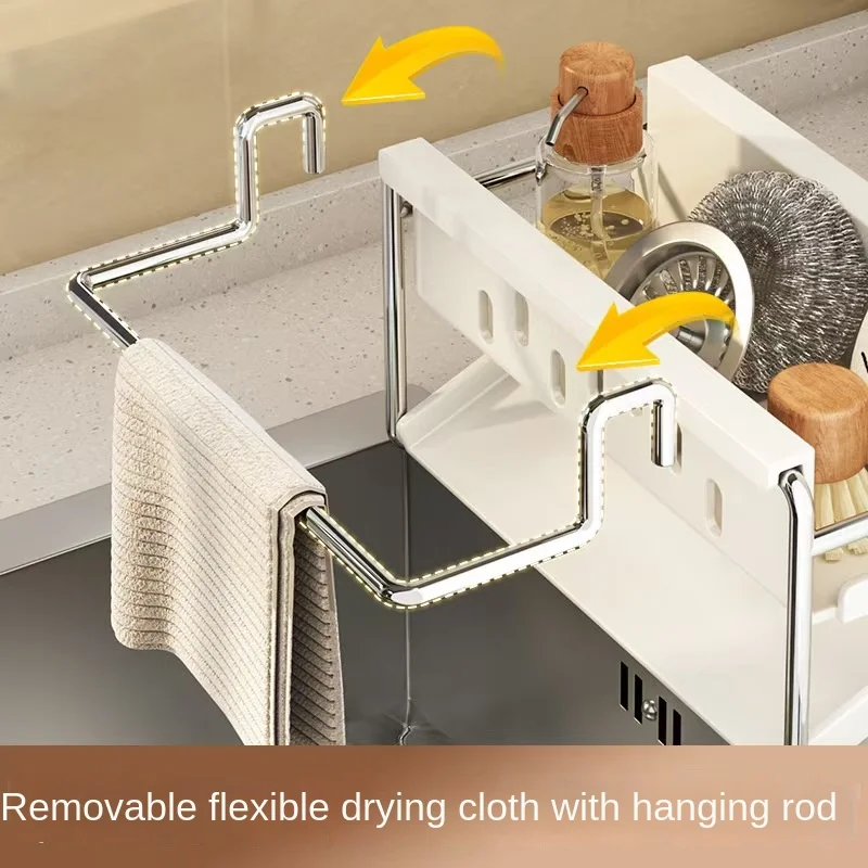 Stainless steel kitchen shelf, sink towel rack, drain basket, kitchen utensil rack, countertop dishcloth storage rack - Image 6