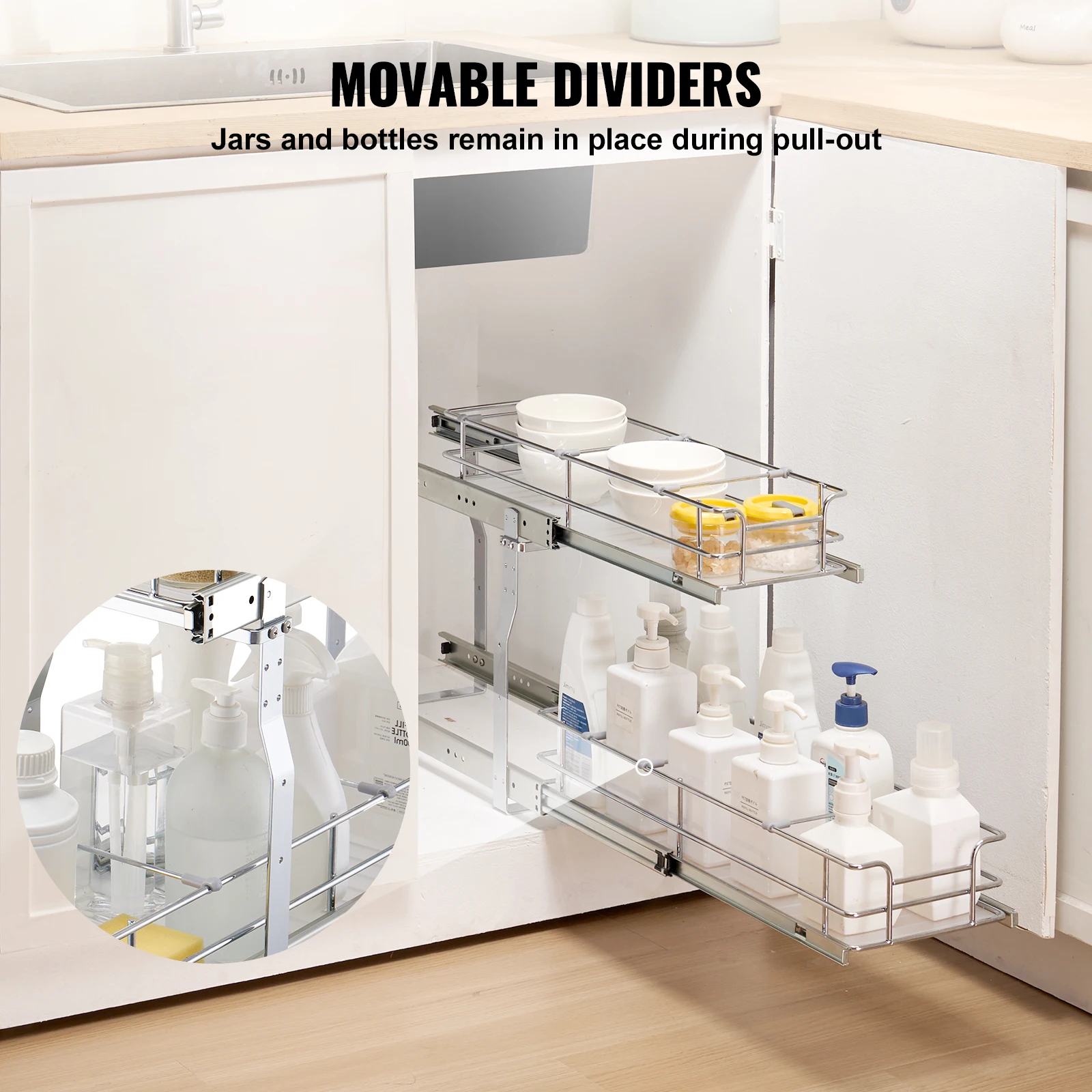 VEVOR Pull Out Cabinet Organizer Heavy Duty Slide Out Pantry Shelves Sliding Drawer Storage for Home Inside Kitchen Cabinet - Image 3