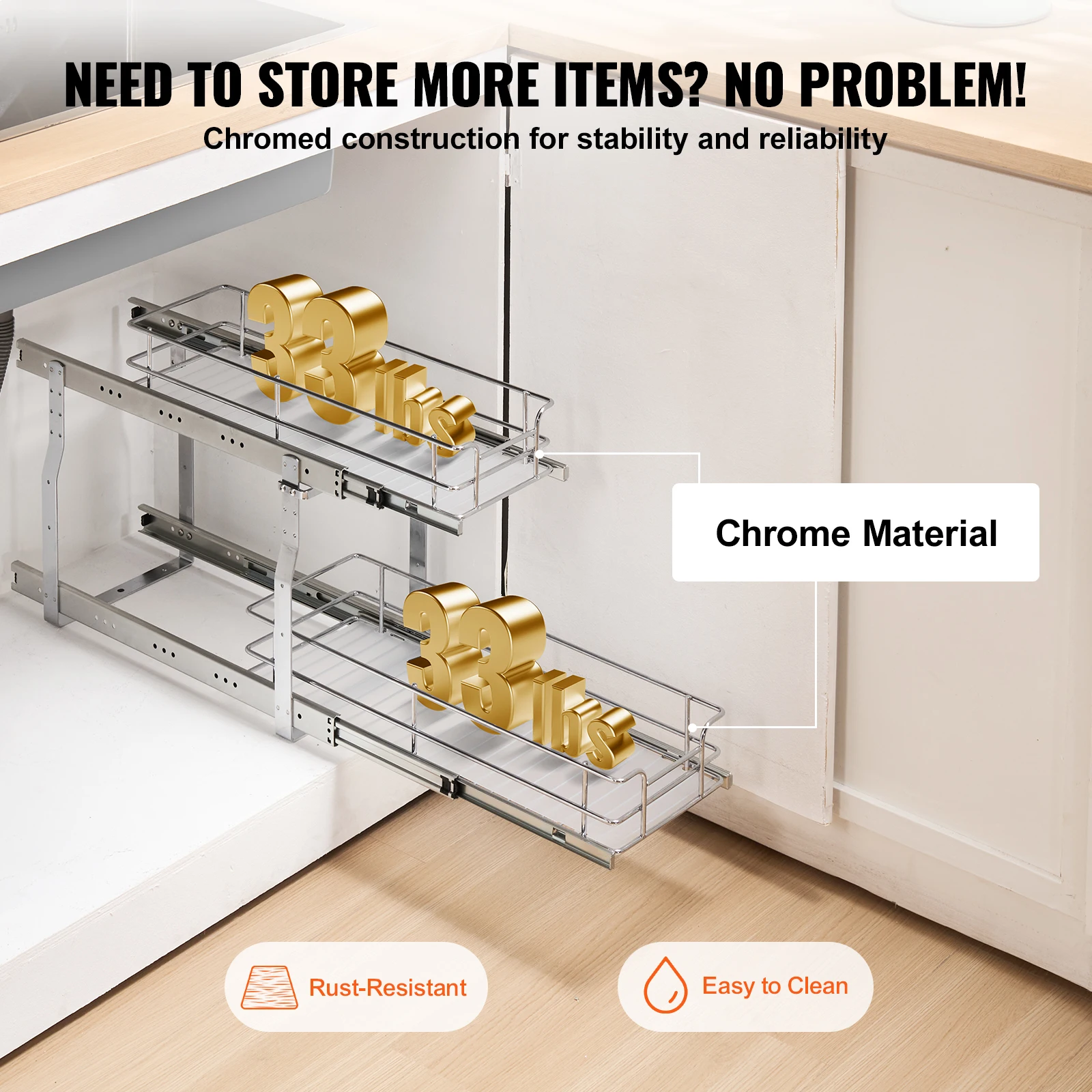 VEVOR Pull Out Cabinet Organizer Heavy Duty Slide Out Pantry Shelves Sliding Drawer Storage for Home Inside Kitchen Cabinet - Image 5
