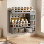 Wall Mounted Seasoning Rack Rectangular Wall Seasoning Rack Sturdy Stable for Kitchen, Rental Kitchens