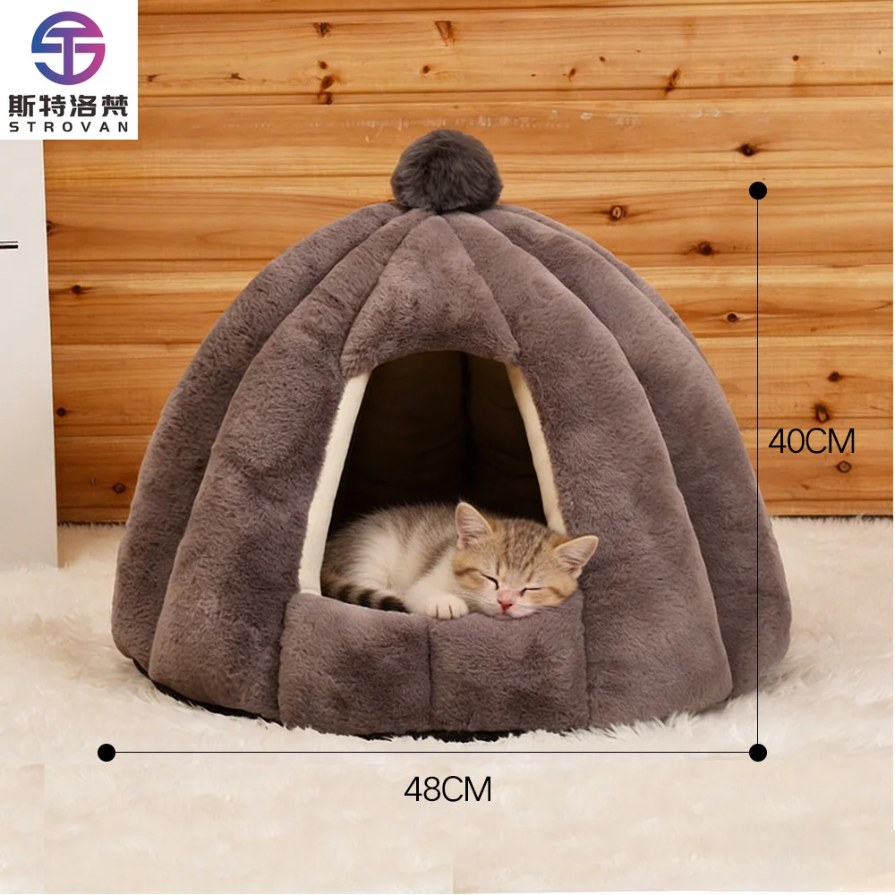 Wholesale Warm Detachable Plush Cat House Bed Indoor - AliExpress 15