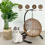 Linxuanda Cat Hanging Basket Brown Rattan 4 Seasons