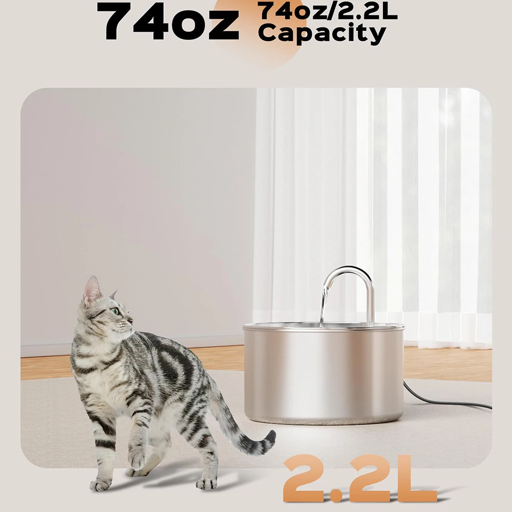 ZYFeeder 2.2L/74oz Cat Automatic Water Fountain Stainless Steel Cat and Dog Pet Drinking Bowl Water Dispenser ( No 5V 1A Plug) - AliExpress 15 - Image 4